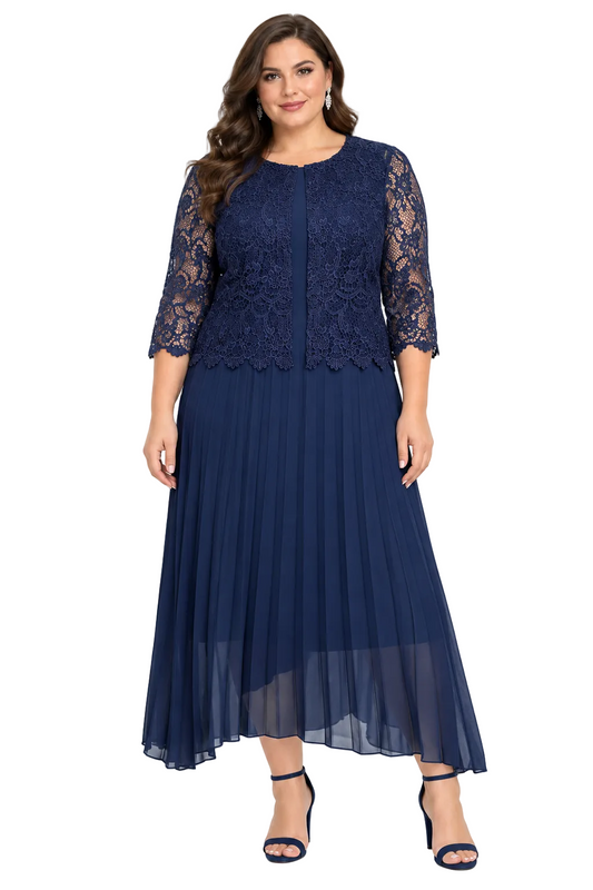 Cocobelle navy pleated maxi   formal dress / New Artisan shrug, size 18