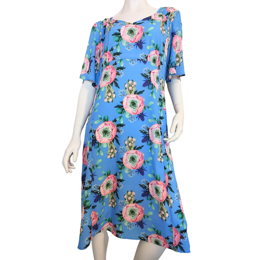 NEW Annah S blue floral dress, size L, 14