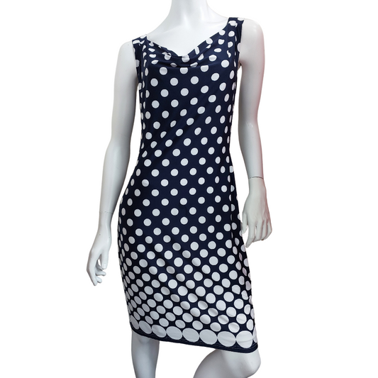 Joseph Ribcoff navy white spotty dress, size 10