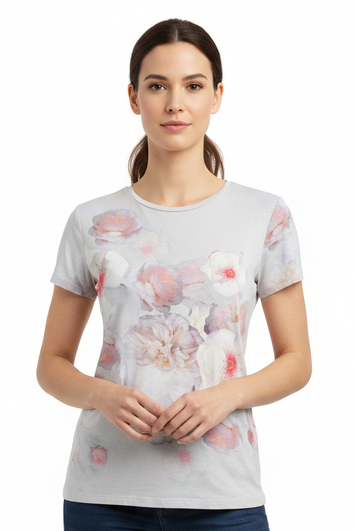 Ted Baker light grey floral T shirt, size 1/8