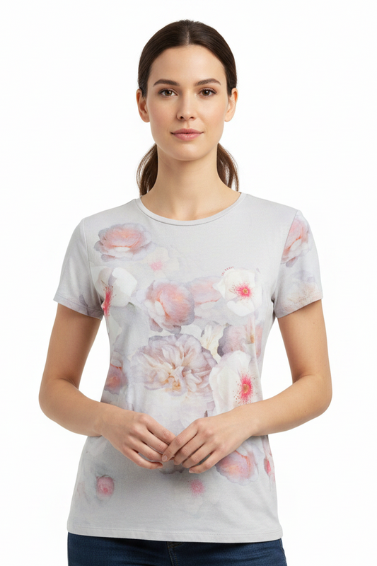 Ted Baker light grey floral T shirt, size 1/8