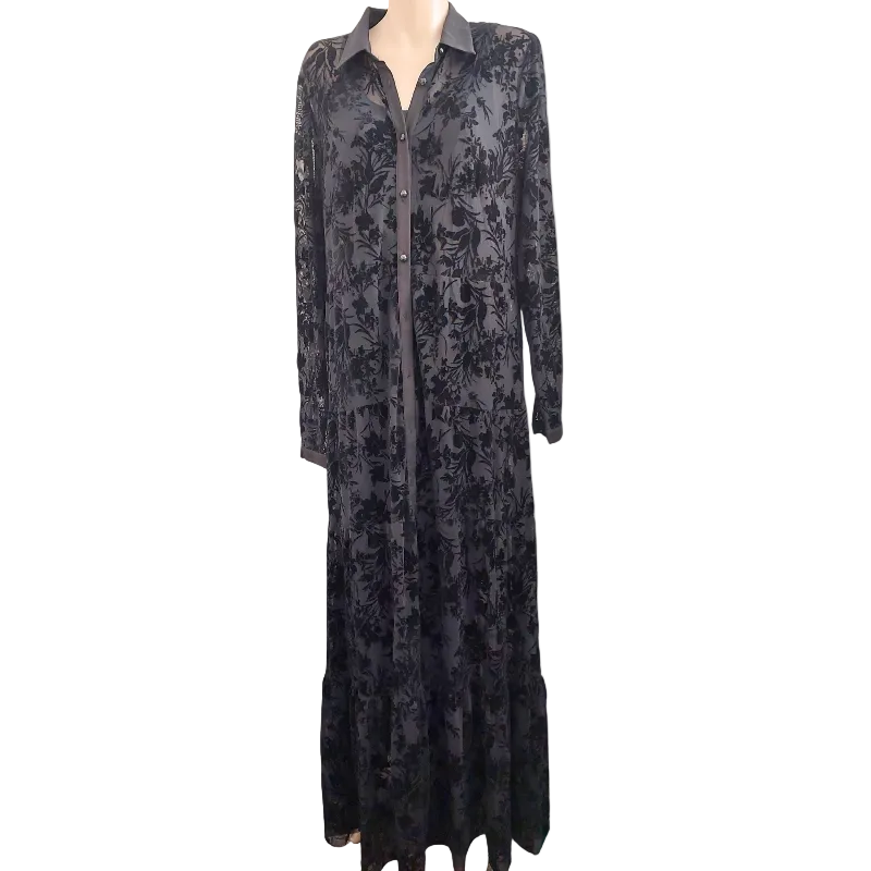 Joe Browns black mesh velvet embossed floral coat, size 12
