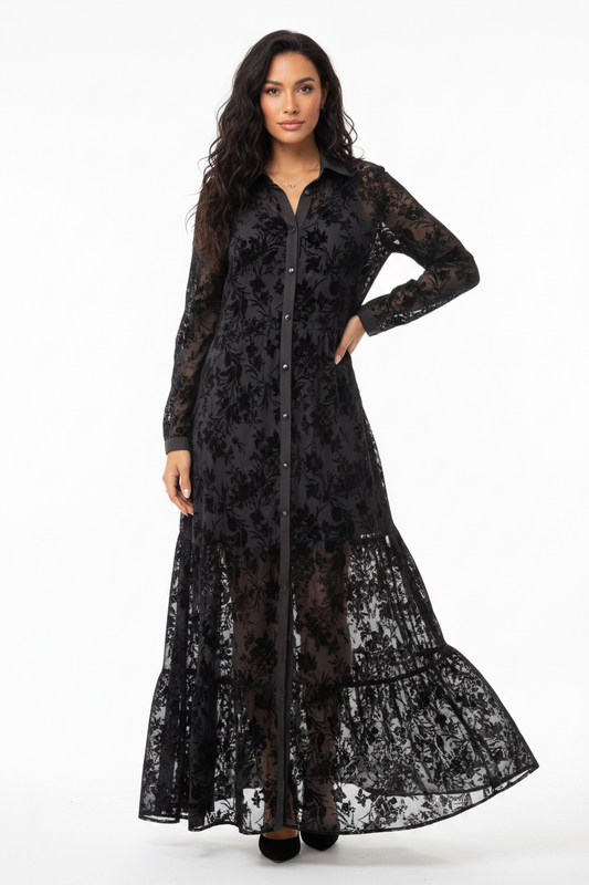 Joe Browns black mesh velvet embossed floral coat, size 12