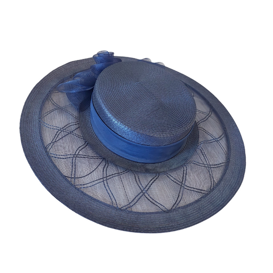 Navy blue hat-HIRE, add your own flowers, ribbons etc