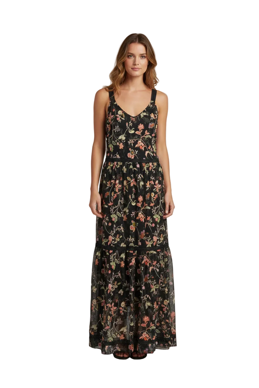 HIRE-Loobies Story navy embroidered floral dress, size 10-12