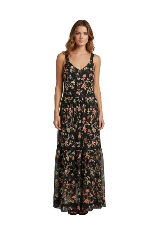 HIRE-Loobies Story navy embroidered floral dress, size 10-12