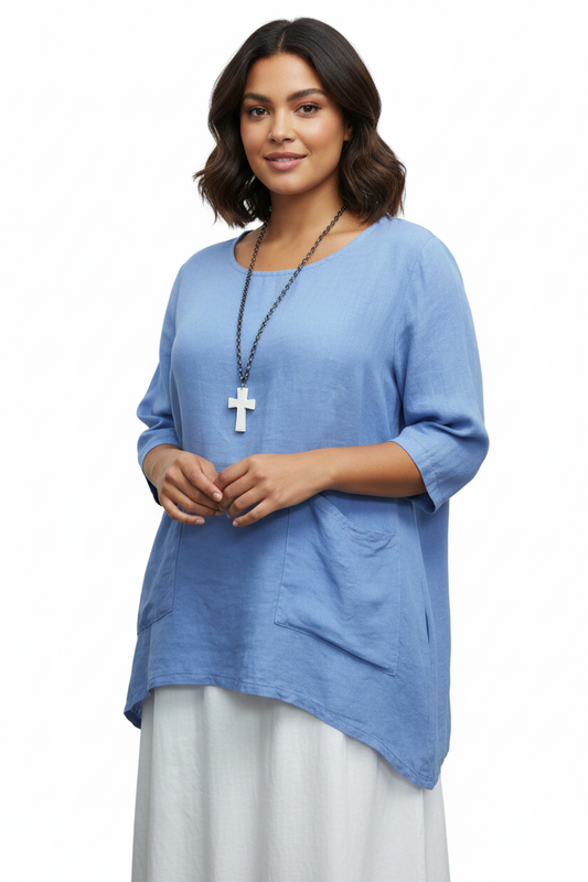 Dimoda by Jane, Italian blue linen top, size 20+