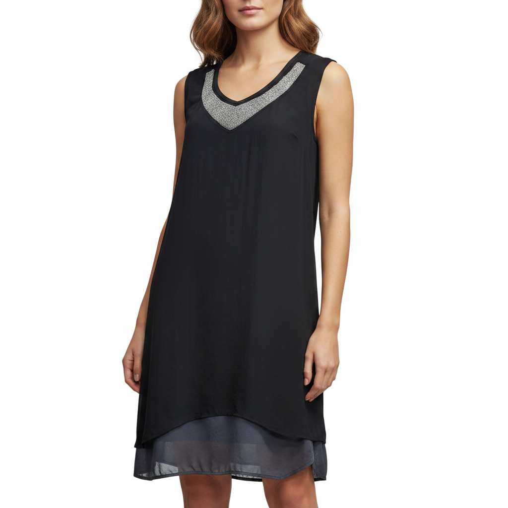 Obi black, grey /silver  beaded neckline dress,size 16