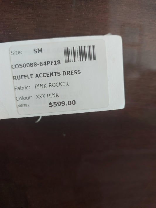 Cooper ruffle accents red silk dress, size S, 10, retail $599