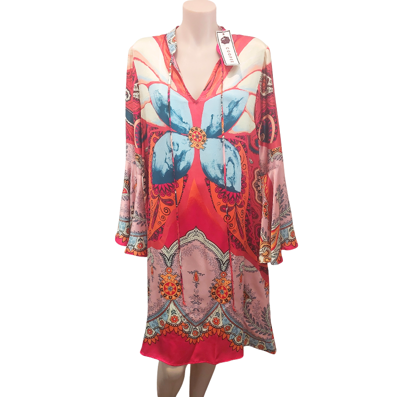 Cooper ruffle accents red silk dress, size S, 10, retail $599