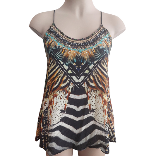Camilla animal print silk top, size XS 8