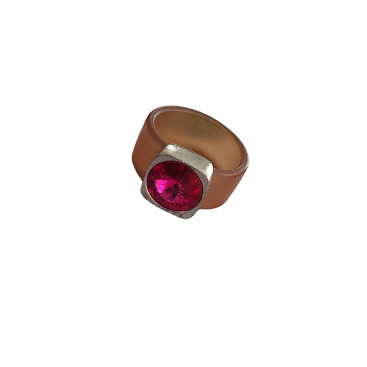 Pink Swarovski rubber ring, size 6-7
