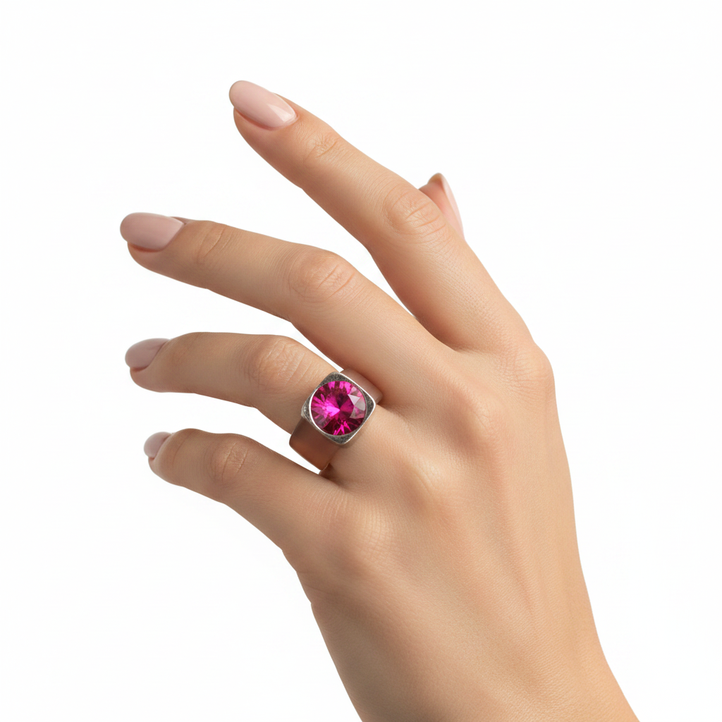 HIRE-Pink Swarovski rubber ring, size 6-7