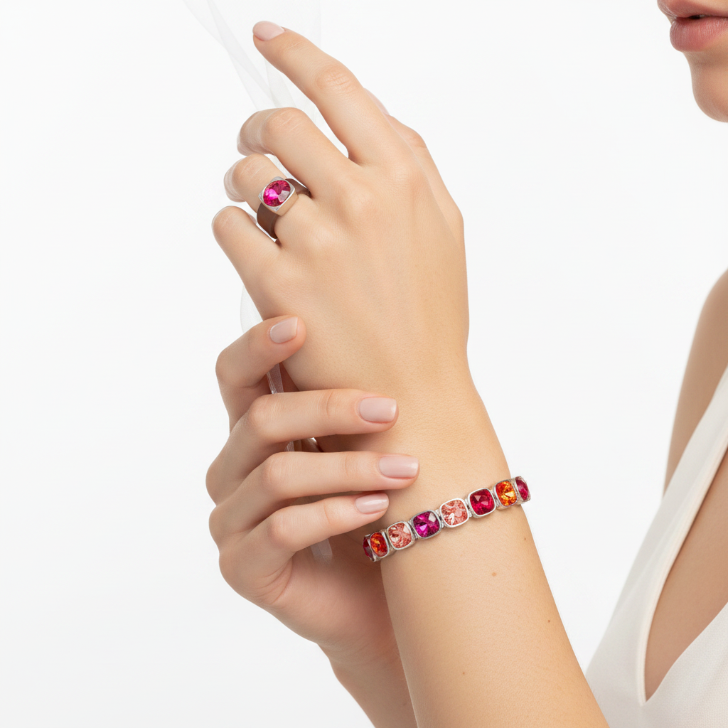 HIRE-Dyrberg Kern pink & orange bracelet & rings