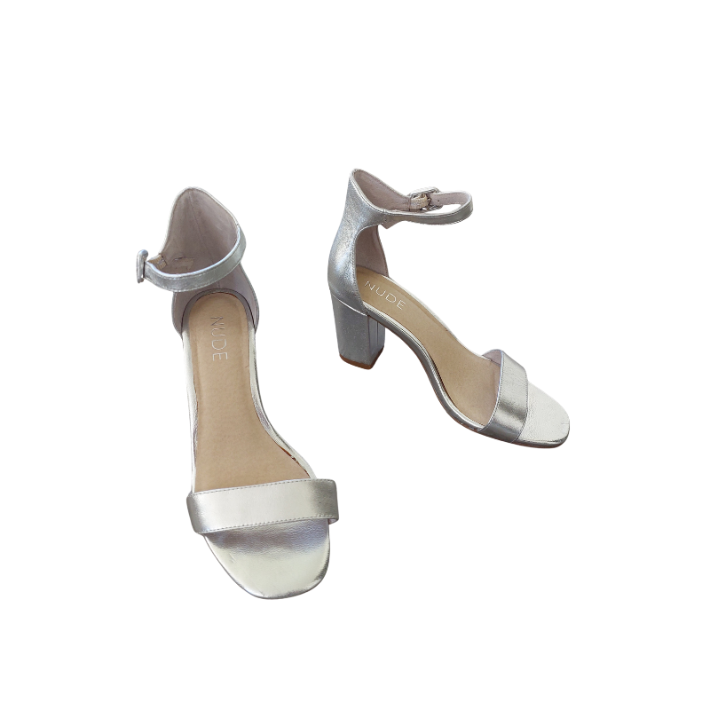 Nude silver block heels, size 7-HIRE