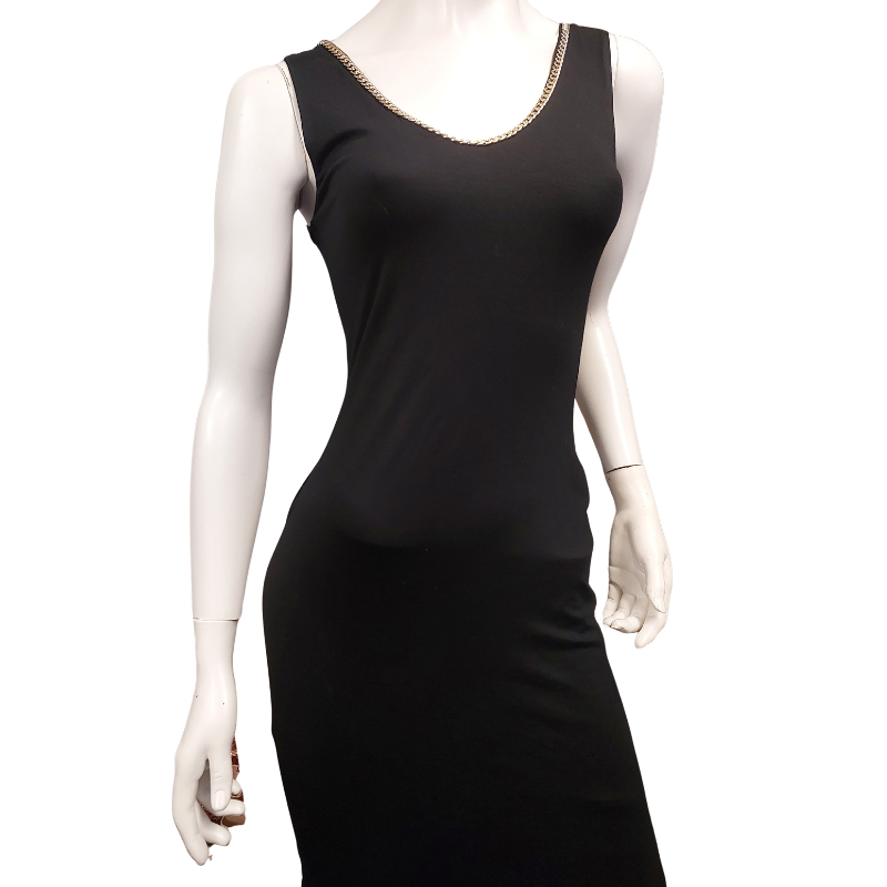 Holland Cooper gold chain neckline bodycon midi dress, size 10