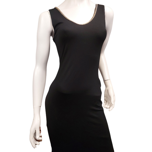 Holland Cooper gold chain neckline bodycon midi dress, size 10