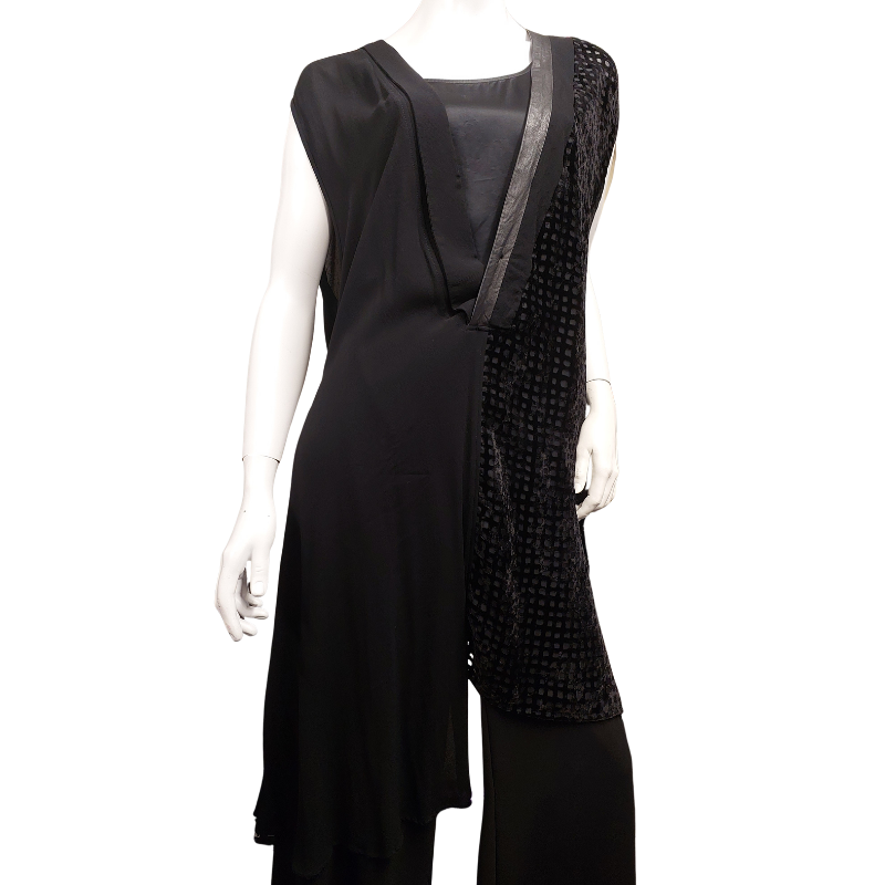 Company Of Strangers NZ DESIGNER black leather/ velvet layering top, size 14