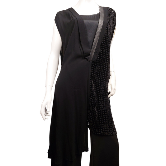 Company Of Strangers NZ DESIGNER black leather/ velvet layering top, size 14