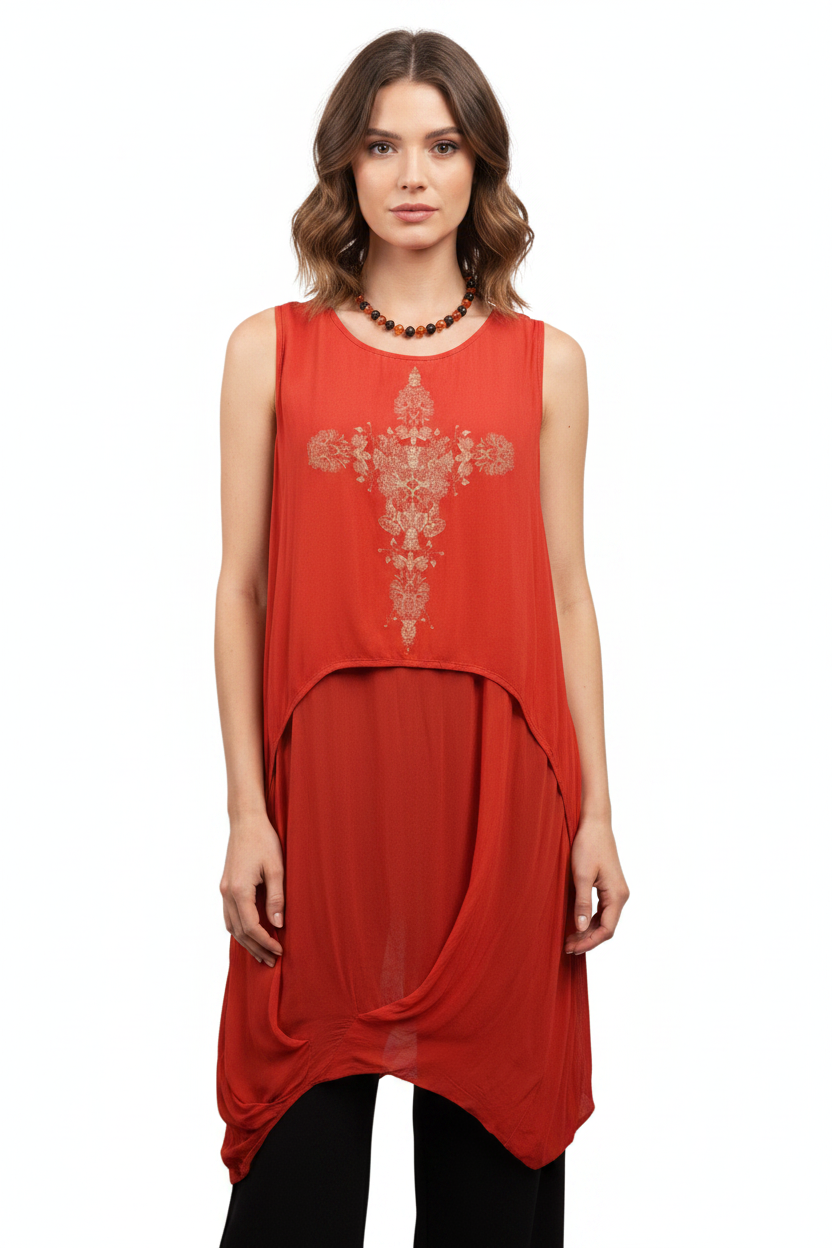 Euphoria orange chiffon layering top, size 18