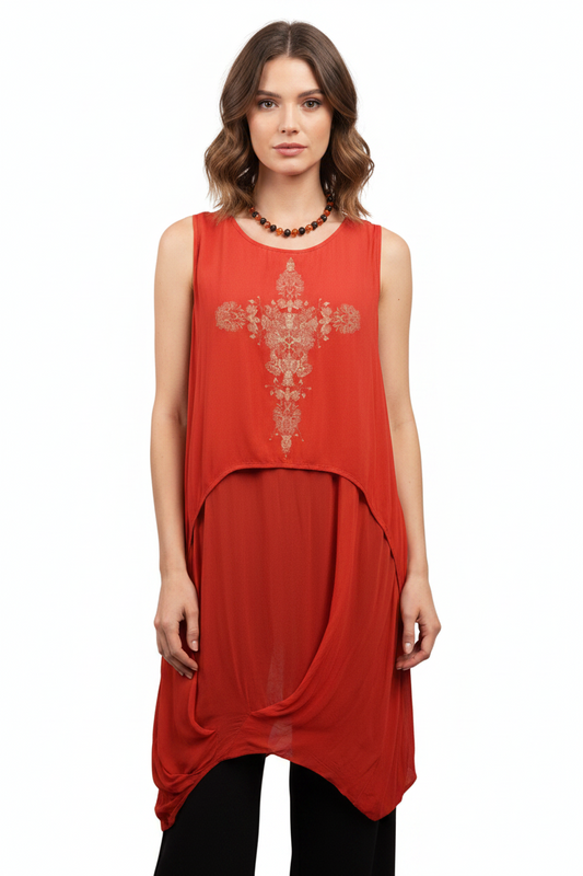 Euphoria orange chiffon layering top, size 18
