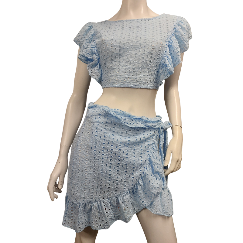 Baby blue broderie anglaise skirt & top, size 12