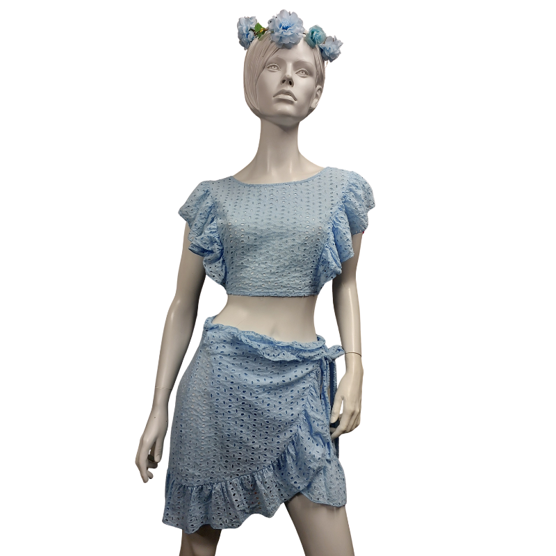 Baby blue broderie anglaise skirt & top, size 12