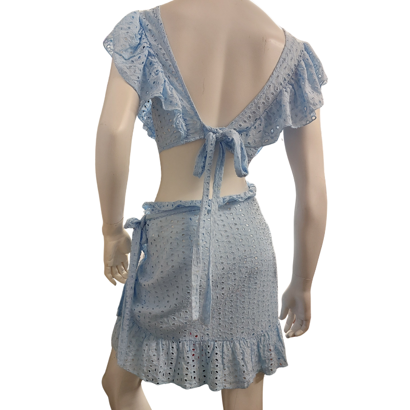 Baby blue broderie anglaise skirt & top, size 12