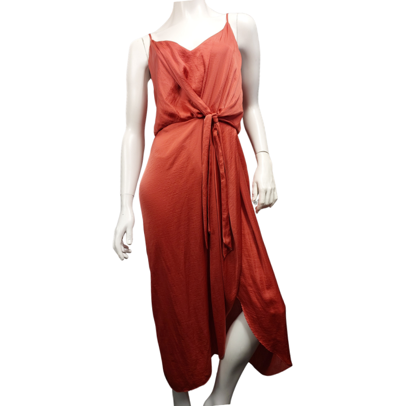 Rust silky formal dress + champagne sequin coat, size 16-18-HIRE