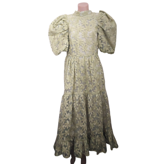 Dream Sister Jane avocado green daisy formal/race day dress, size 10