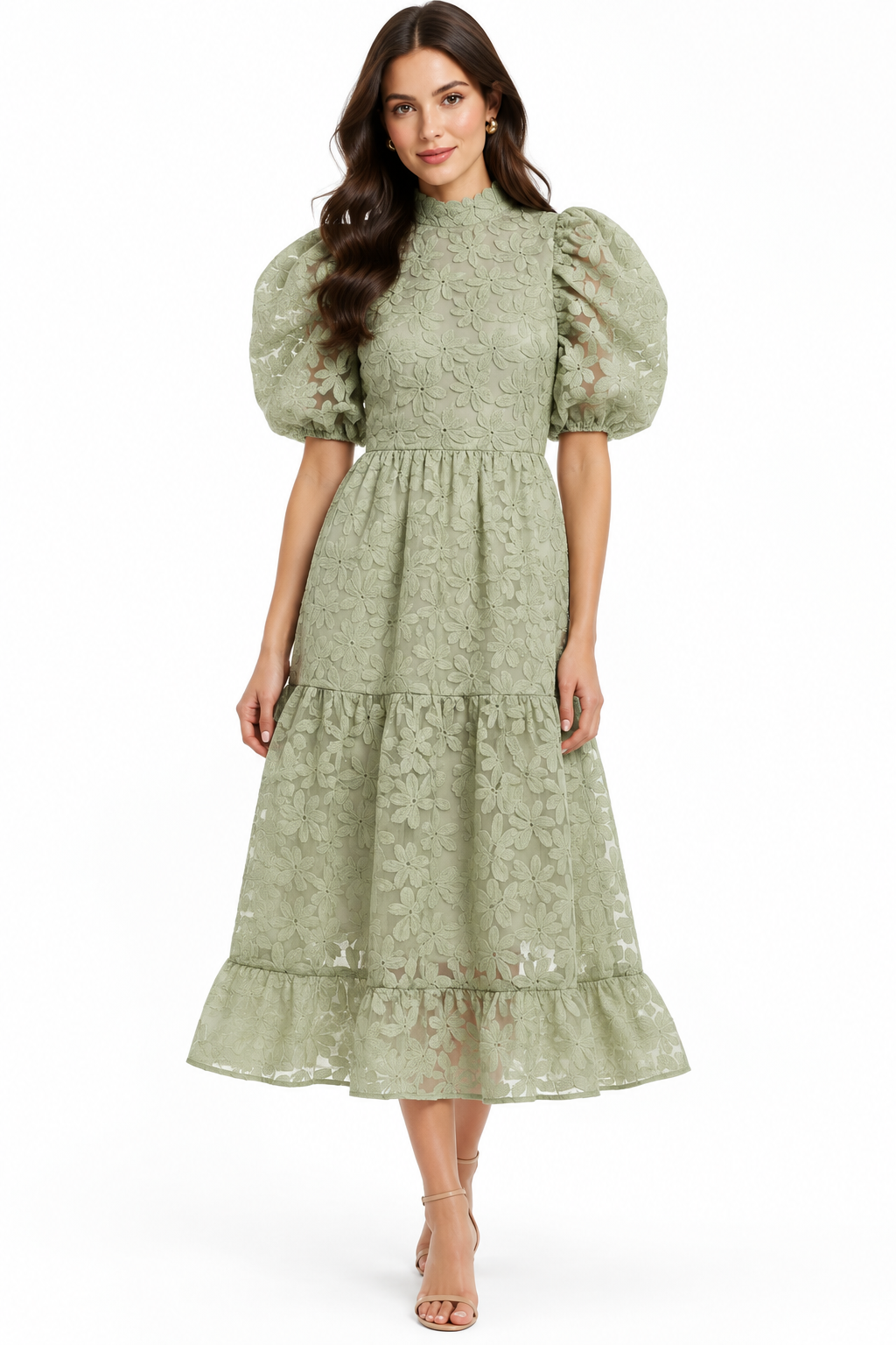 Dream Sister Jane avocado green daisy formal/race day dress, size 10