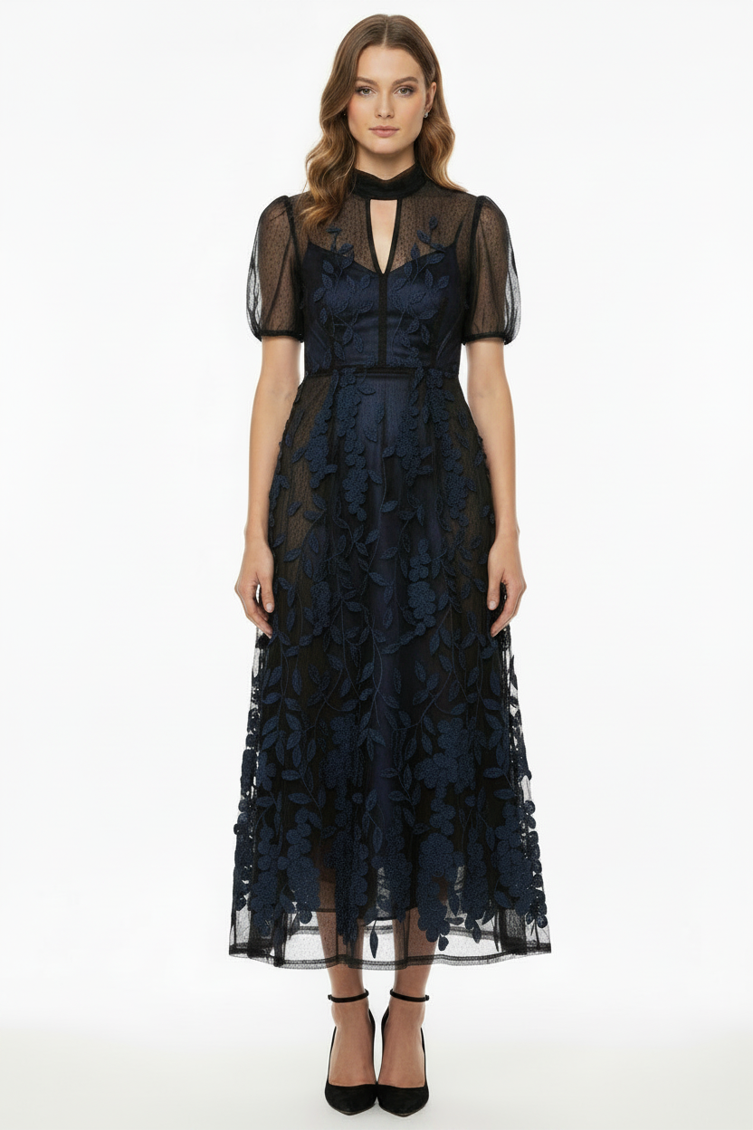 HIRE-Kate Sylvester designer navy blue lace dress, size 10