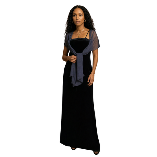 Navy velvet sequin neckline formal/ball dress, size 12-14