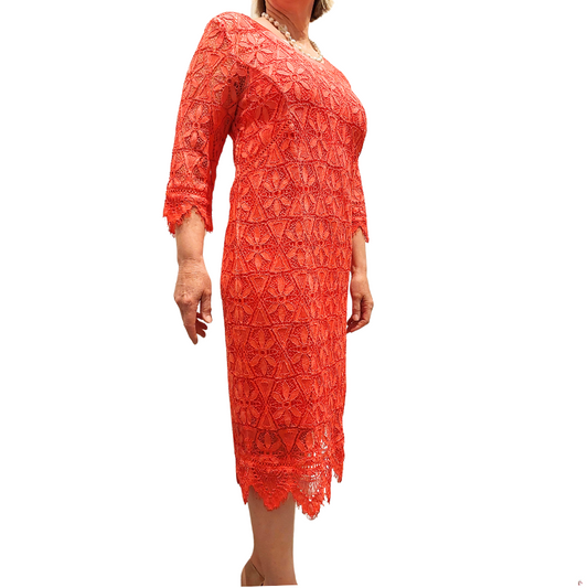 Verge melon lace dress including slip, size M 12-14