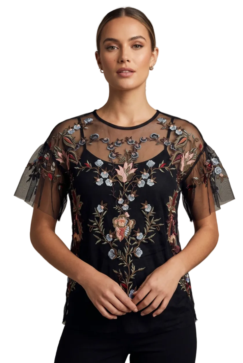 Black embroidered top, size 10-12