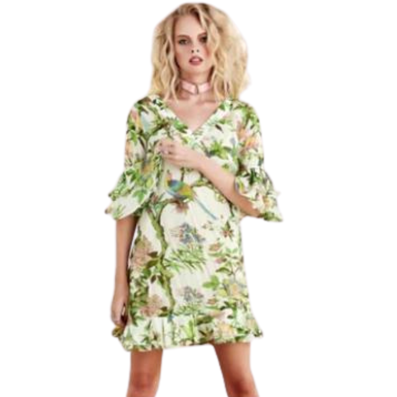 Trelise Cooper Designer green silk floral dress, size XS/8