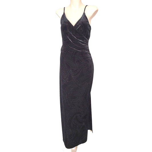 Black velvet silver sparkle midi dress, size 8-10-RENT ONLY