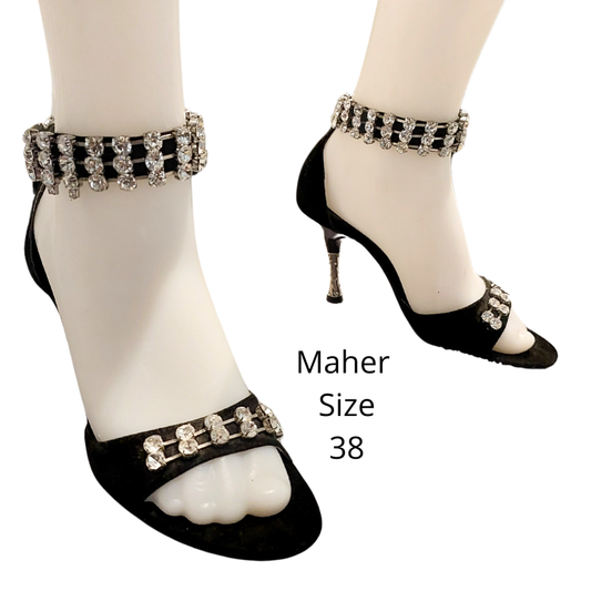 Maher black silver bling heels,  size 38/7-HIRE