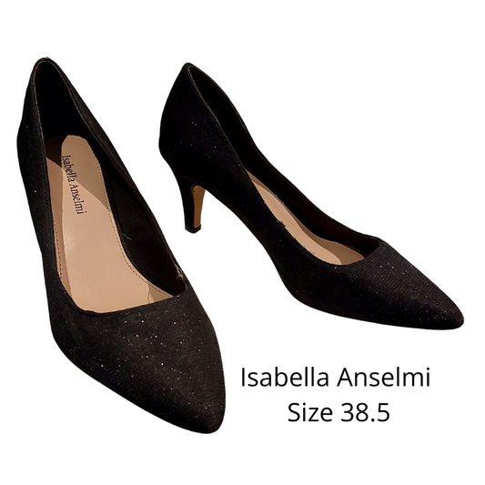 Isabella Anselmi black sparkly leather heels, size 38.5