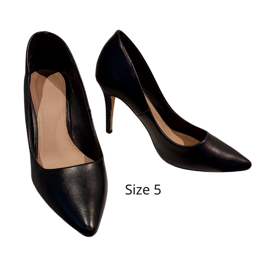 Black pu leather heels. size 5