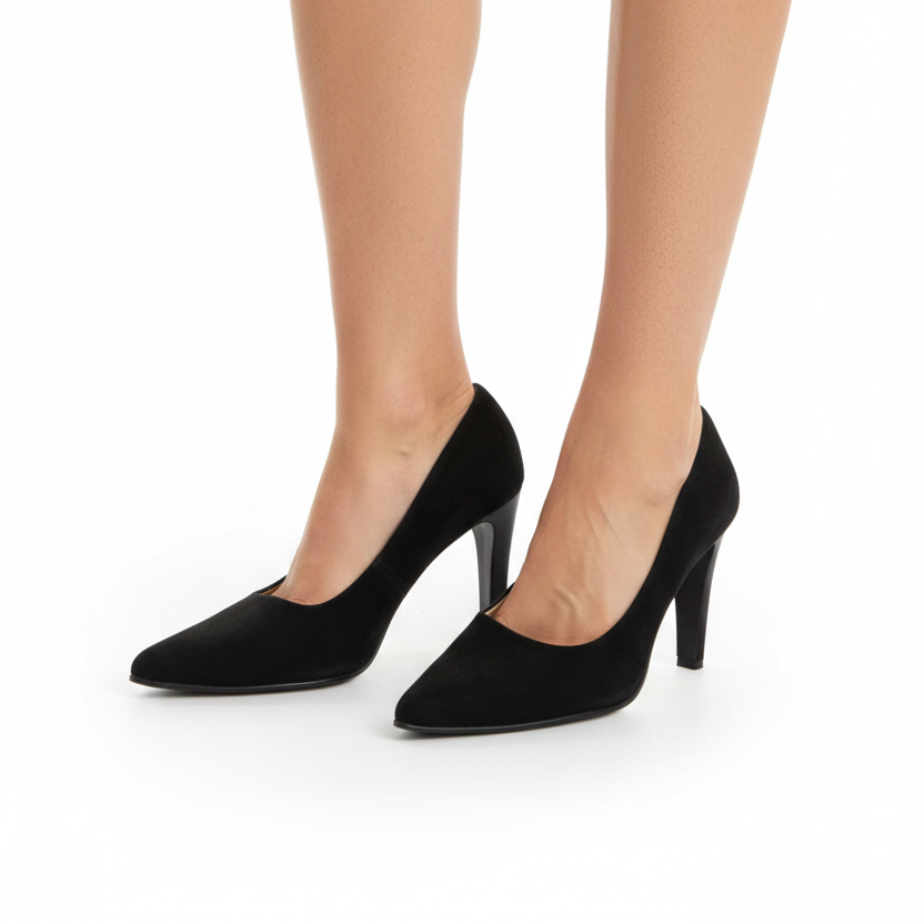 Franco Burrone black suede leather heels, size 39/8