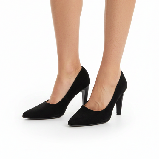 Franco Burrone black suede leather heels, size 39/8