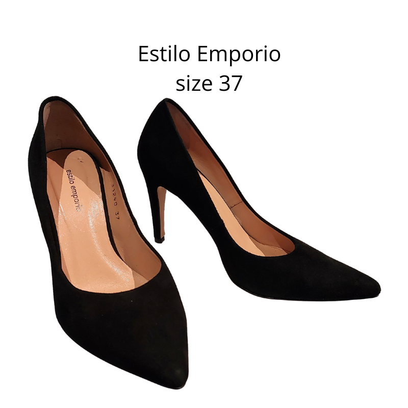 estilo emporia black suede leather heels. size 37/6