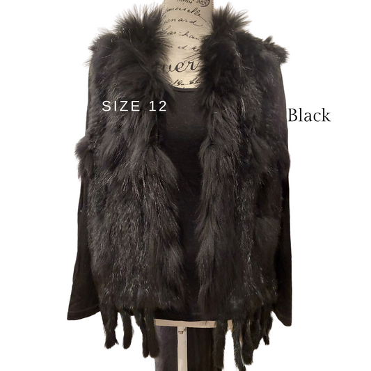 SALE NEW BLACK genuine fur vest, SIZE 12