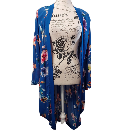 Augustine blue floral layering coat,  OSFM, 12 14 16