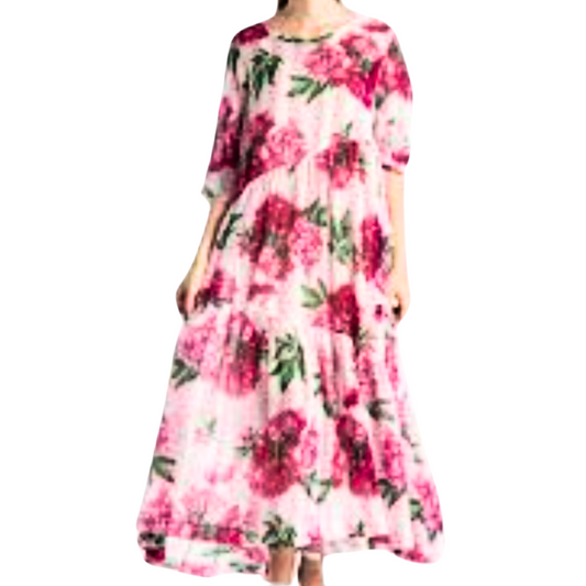 Jellicoe Pink floral dress, size L/16-HIRE