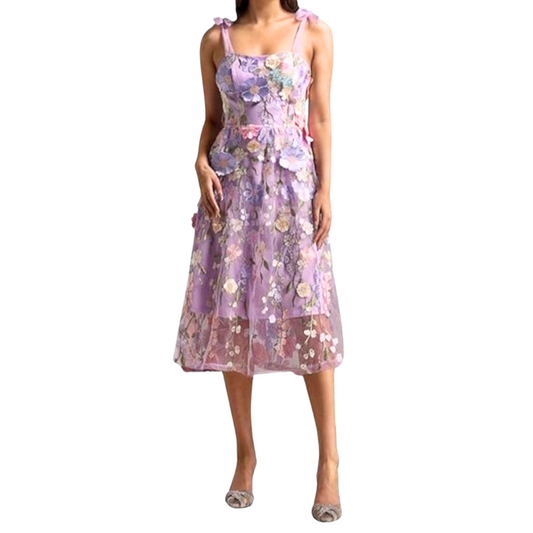 New Lilac embroidered flower dress, size 10