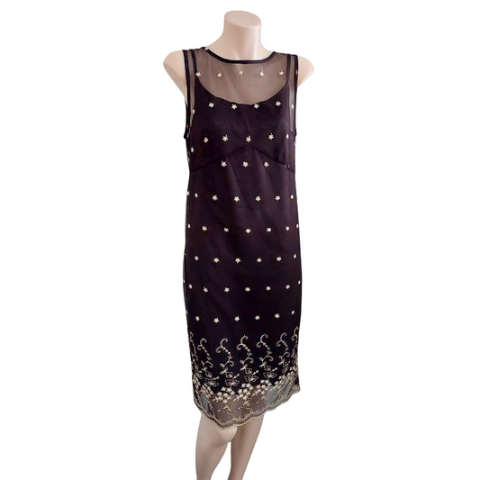 Annemarie Chambers brown embroidered sheer dress, size 8