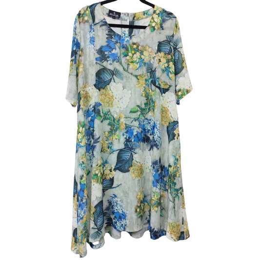 Jellicoe green floral dress, size L/16-HIRE