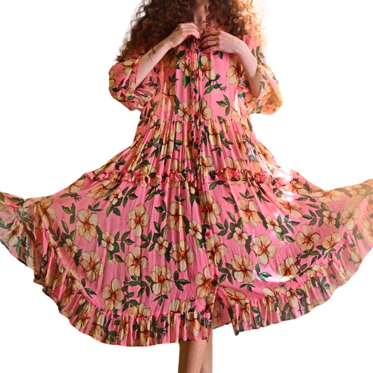 Curate peach pink centre stage  floral dress, size S-HIRE